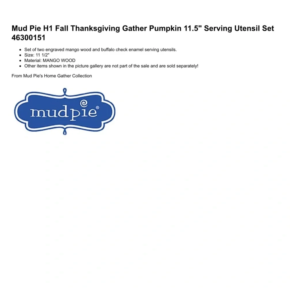 Mud Pie Check Server Utensil Set- Give Thanks